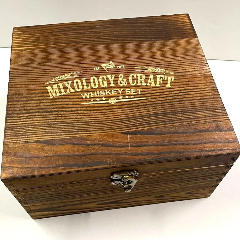Mixology & Craft Whiskey Glass Stones Coasters Cards‎ Wooden Gift Box